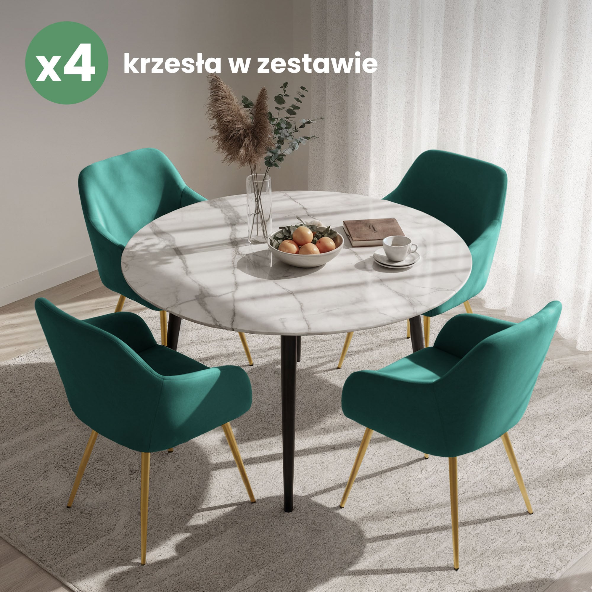 4x Welurowe krzesło tapicerowane gładkie Butelkowa Zieleń ESTELLE Złote nogi - obrazek 4