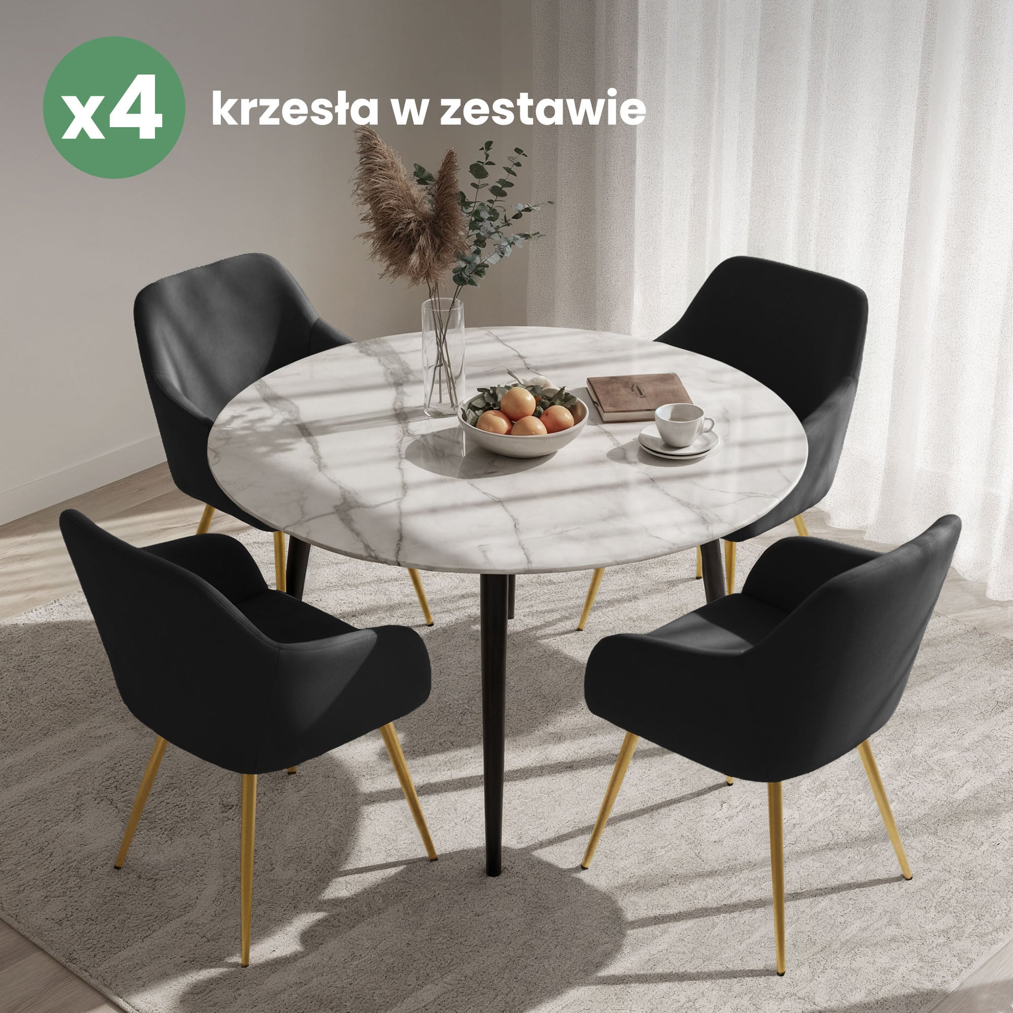 4x Welurowe krzesło tapicerowane gładkie Czarne ESTELLE Złote nogi - obrazek 4