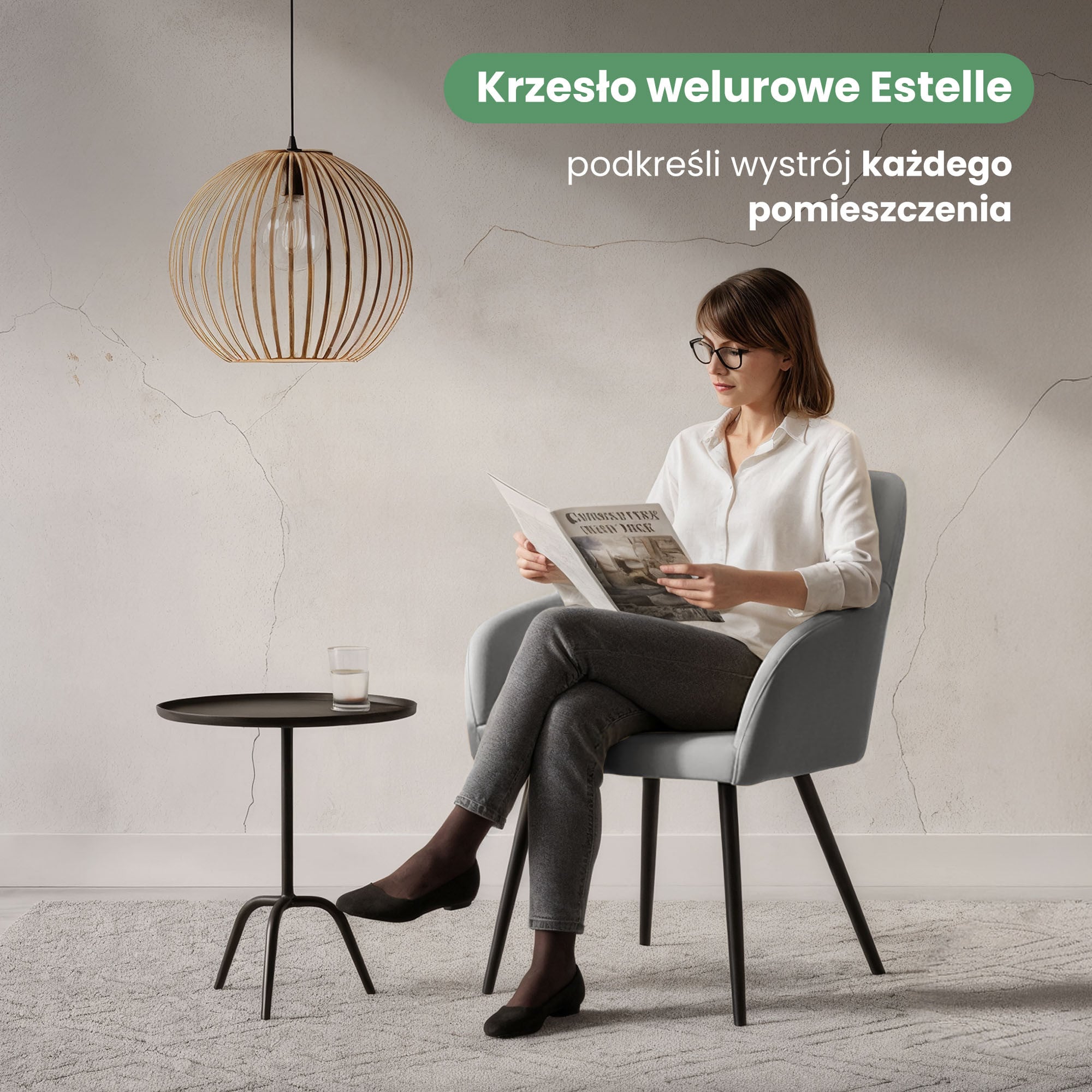 4x Welurowe krzesło tapicerowane gładkie Szare ESTELLE Czarne nogi - obrazek 2