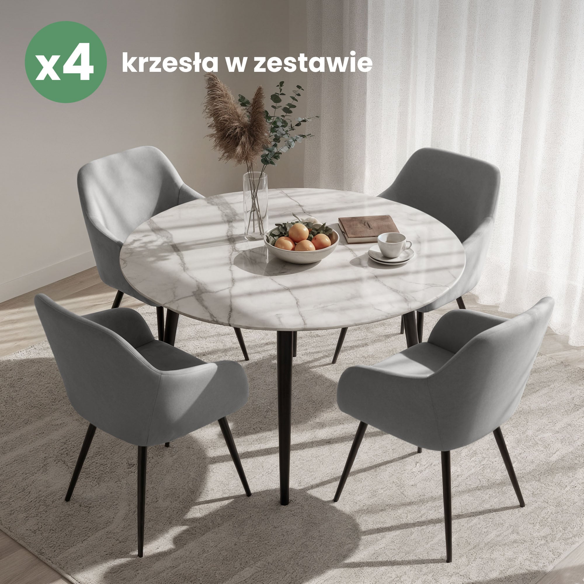 4x Welurowe krzesło tapicerowane gładkie Szare ESTELLE Czarne nogi - obrazek 4