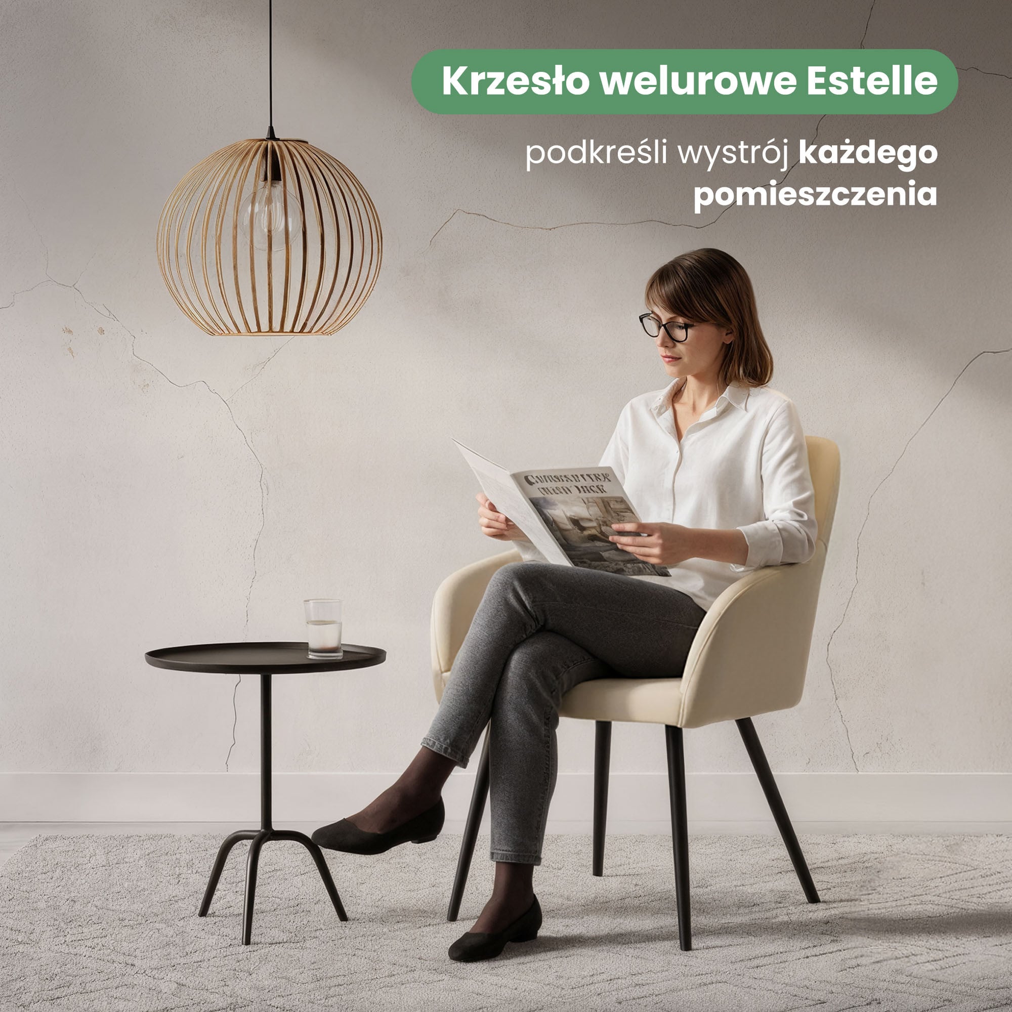 6x Welurowe krzesło tapicerowane gładkie Beżowe ESTELLE Czarne nogi - obrazek 2