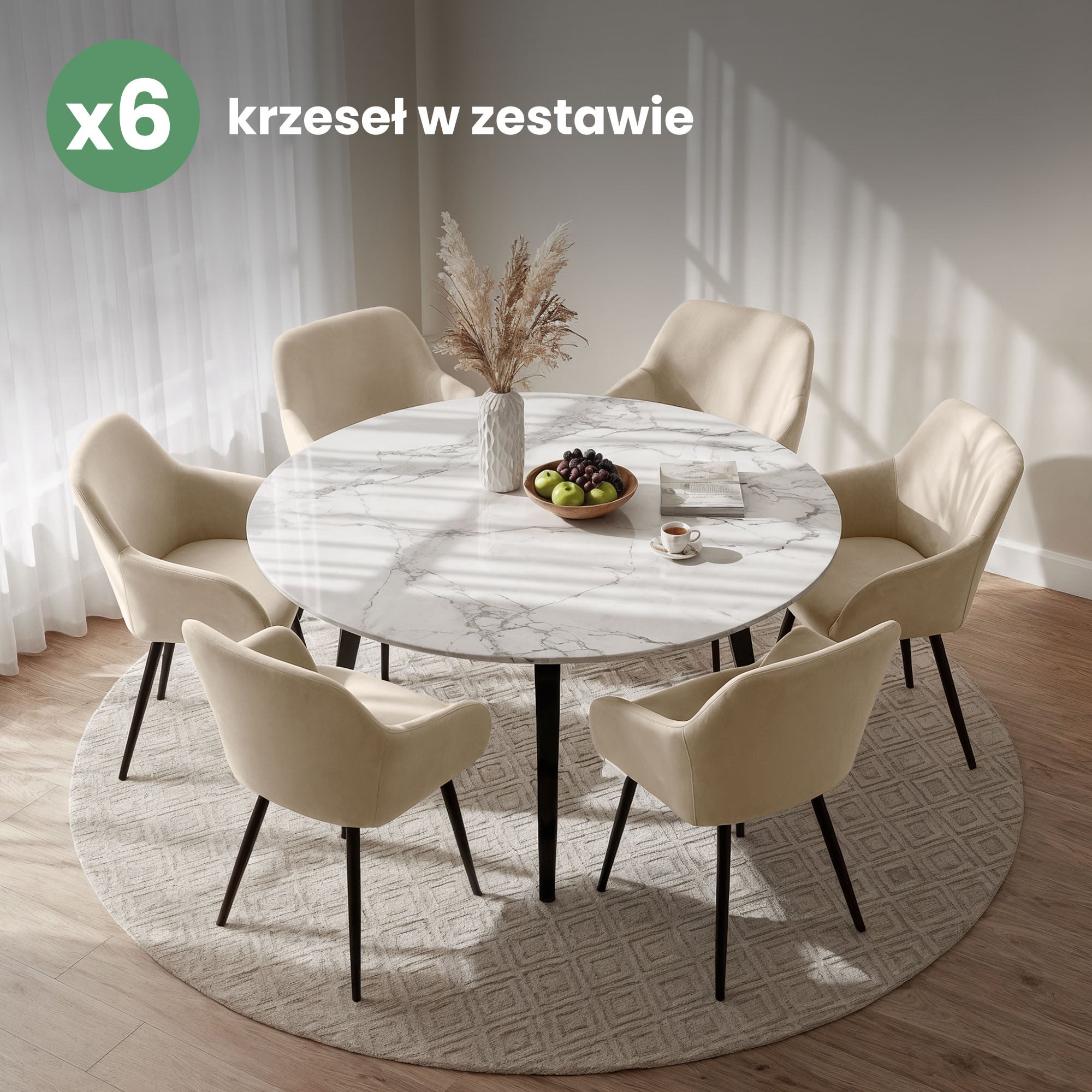 6x Welurowe krzesło tapicerowane gładkie Beżowe ESTELLE Czarne nogi - obrazek 4