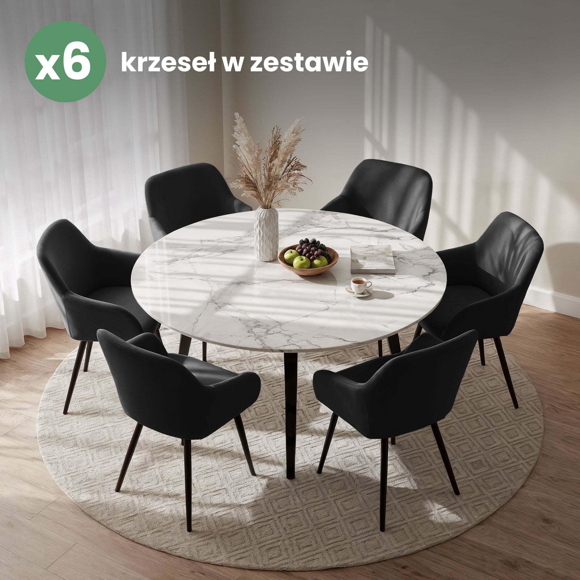 6x Welurowe krzesło tapicerowane gładkie Czarne ESTELLE Czarne nogi - obrazek 4
