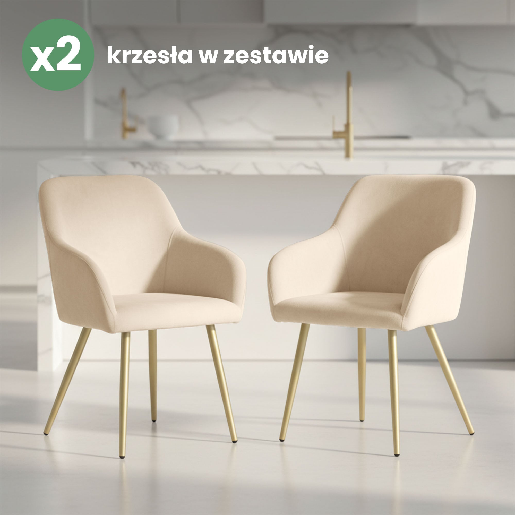 2x Welurowe krzesło tapicerowane gładkie Beżowe ESTELLE Złote nogi - obrazek 4