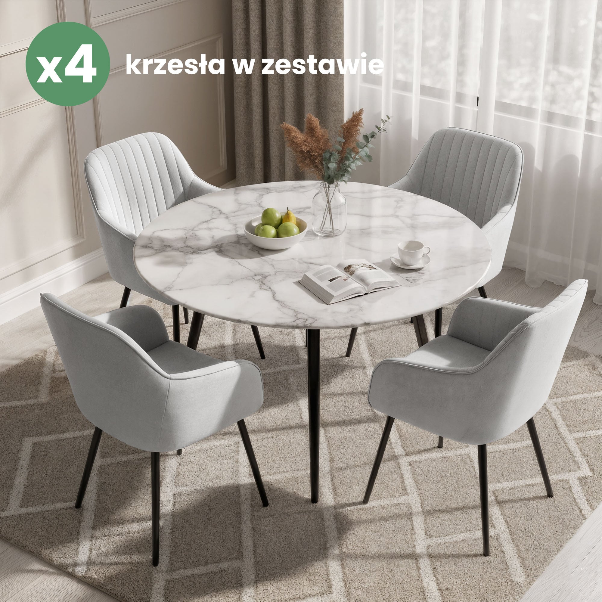 4x Welurowe krzesło tapicerowane z przeszyciami Szare FLORENCE Czarne nogi - obrazek 4