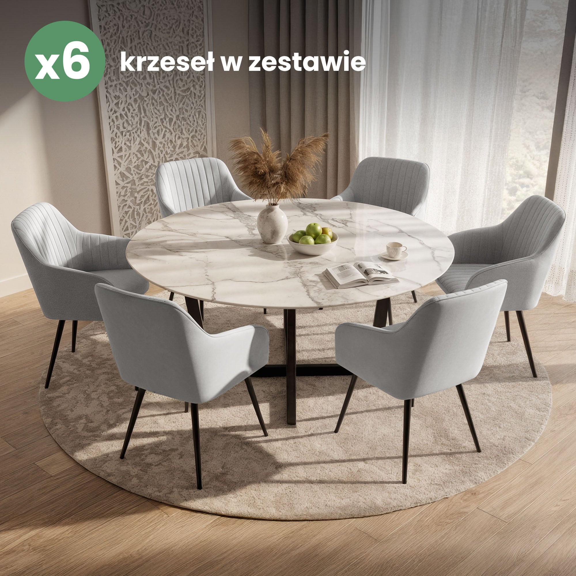 6x Welurowe krzesło tapicerowane z przeszyciami Szare FLORENCE Czarne nogi - obrazek 4