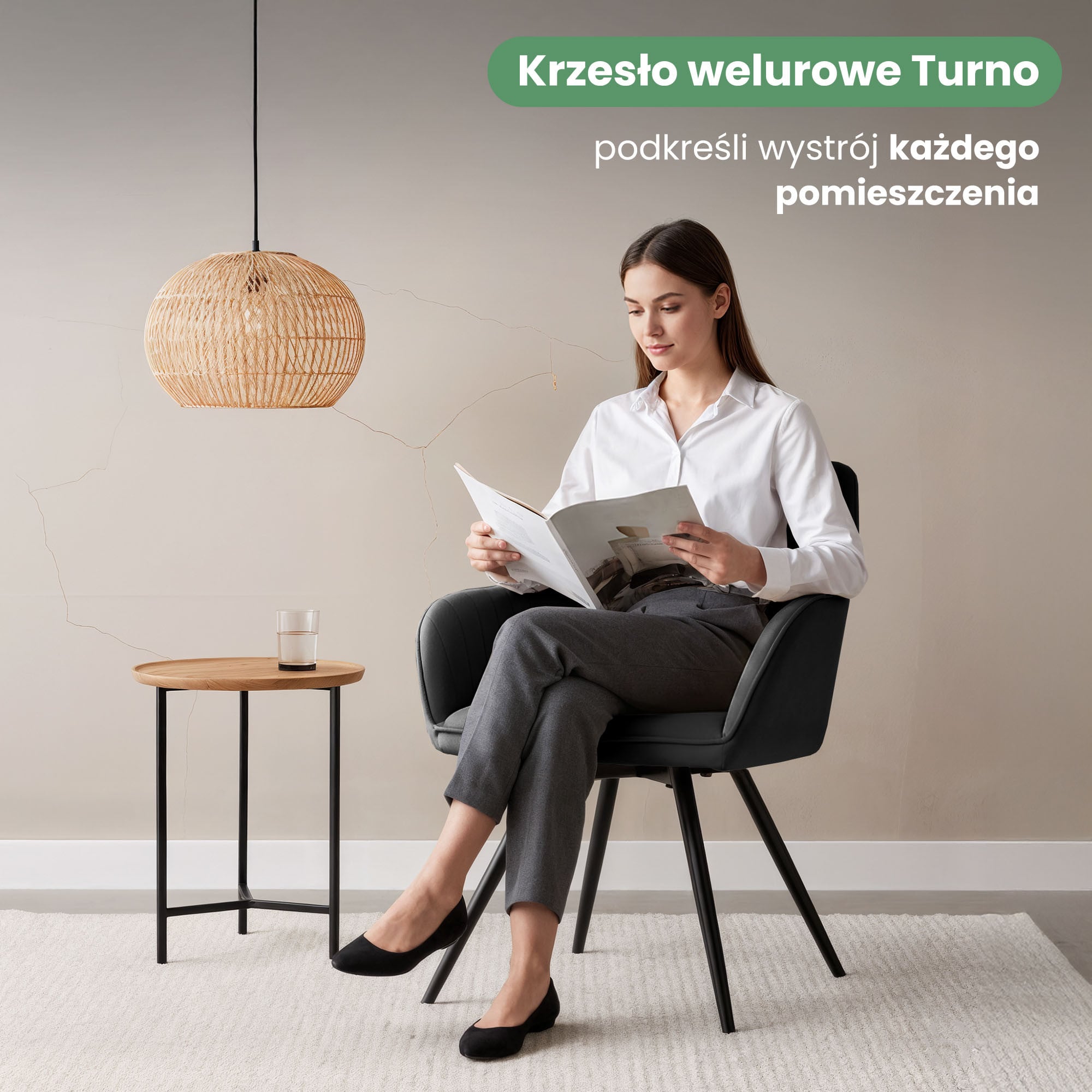4x Welurowe krzesło obrotowe z przeszyciami Czarne TURNO Czarne nogi - obrazek 3