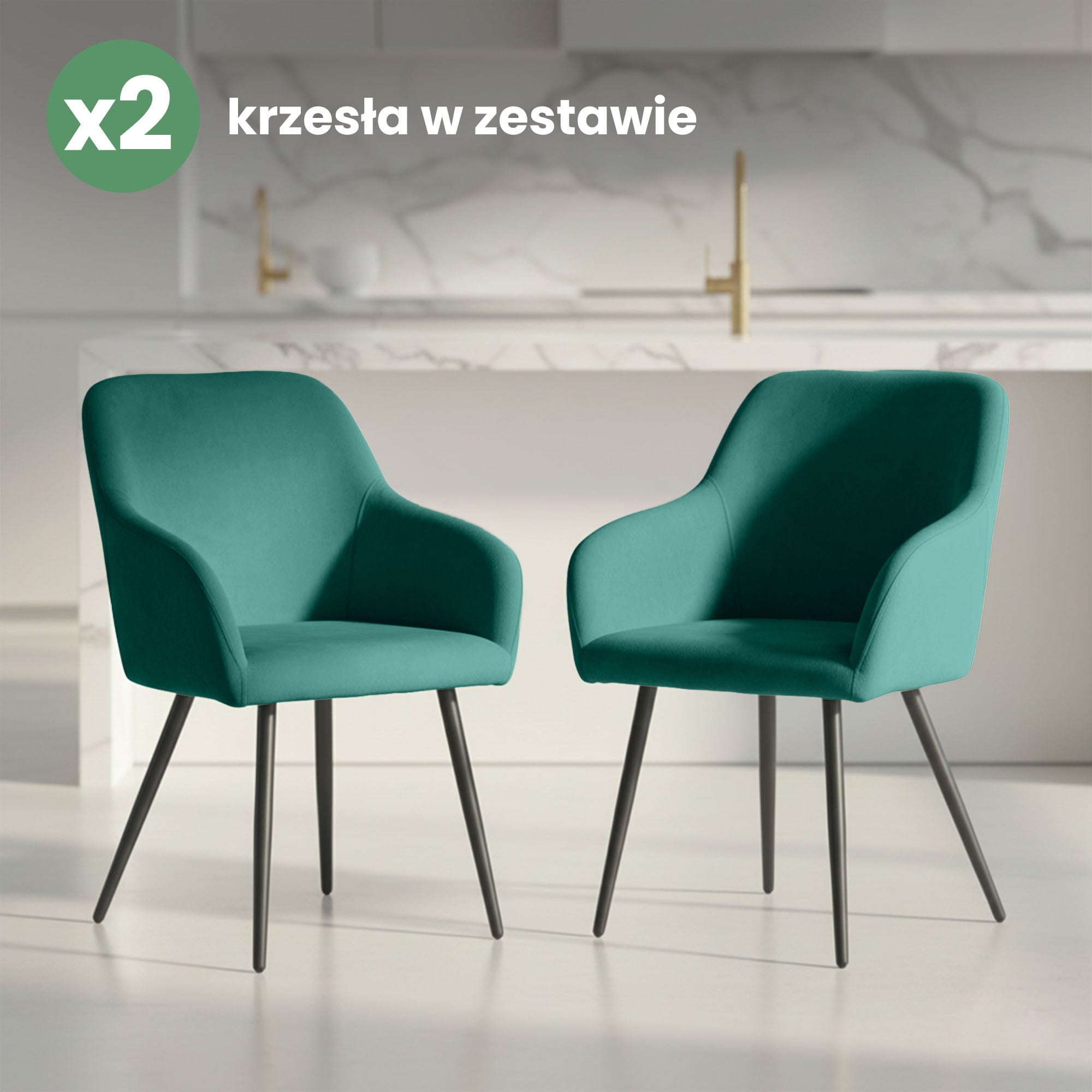 2x Welurowe krzesło tapicerowane gładkie Butelkowa Zieleń ESTELLE Czarne nogi - obrazek 4