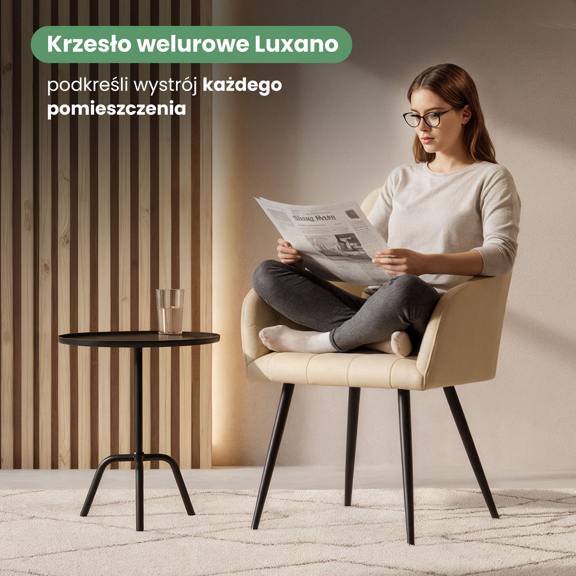 4x Krzesło tapicerowane z przeszyciami kwadratowymi Beżowe LUXANO Czarne nogi - obrazek 2