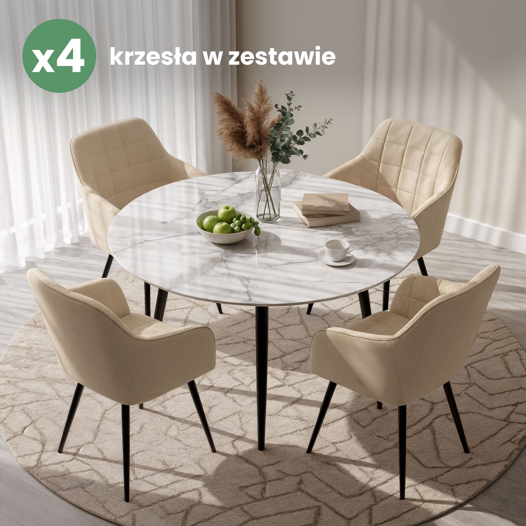 4x Krzesło tapicerowane z przeszyciami kwadratowymi Beżowe LUXANO Czarne nogi - obrazek 4