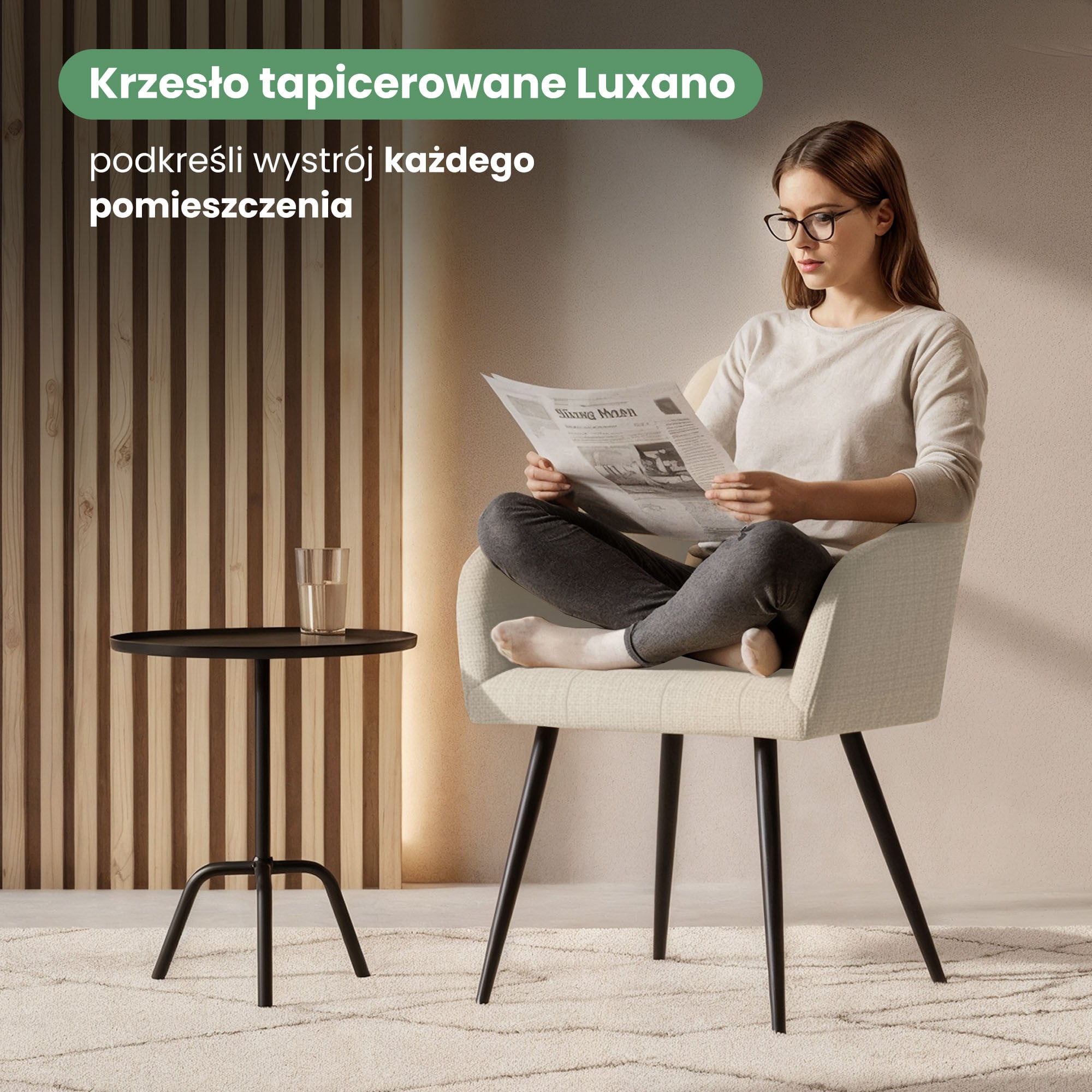 4x Krzesło tapicerowane z przeszyciami kwadratowymi Beżowe LUXANO Czarne nogi tkanina Lumos - obrazek 2