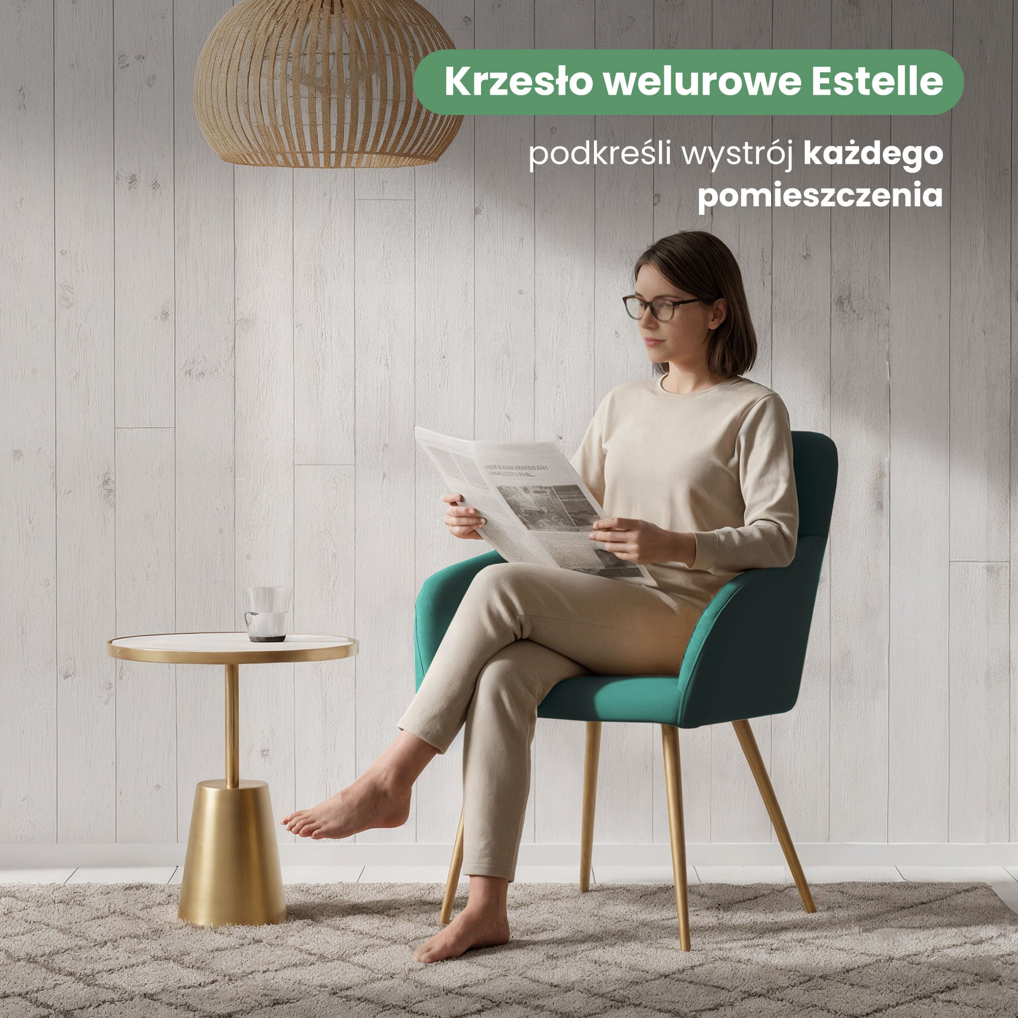 2x Welurowe krzesło tapicerowane gładkie Butelkowa Zieleń ESTELLE Złote nogi - obrazek 2