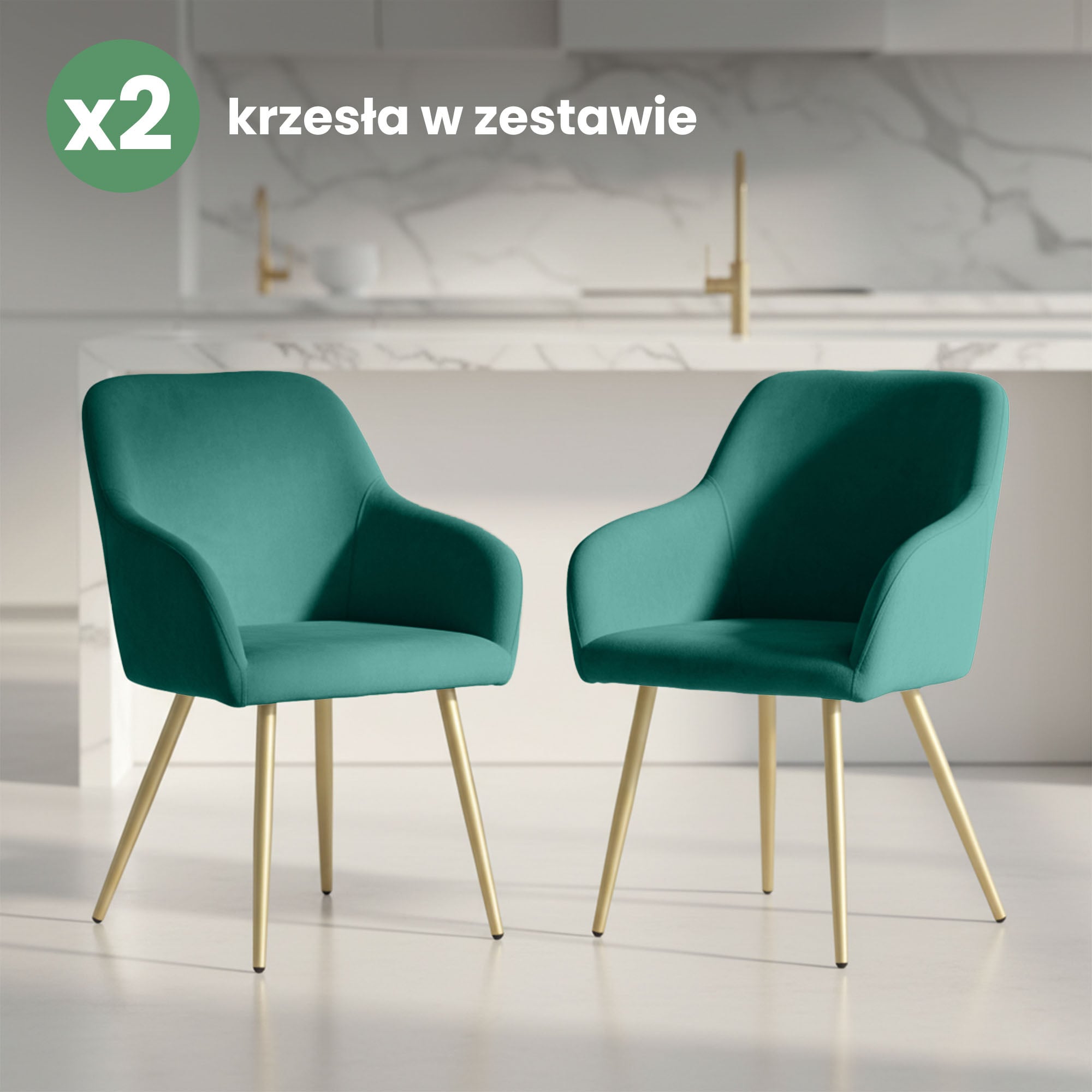 2x Welurowe krzesło tapicerowane gładkie Butelkowa Zieleń ESTELLE Złote nogi - obrazek 4