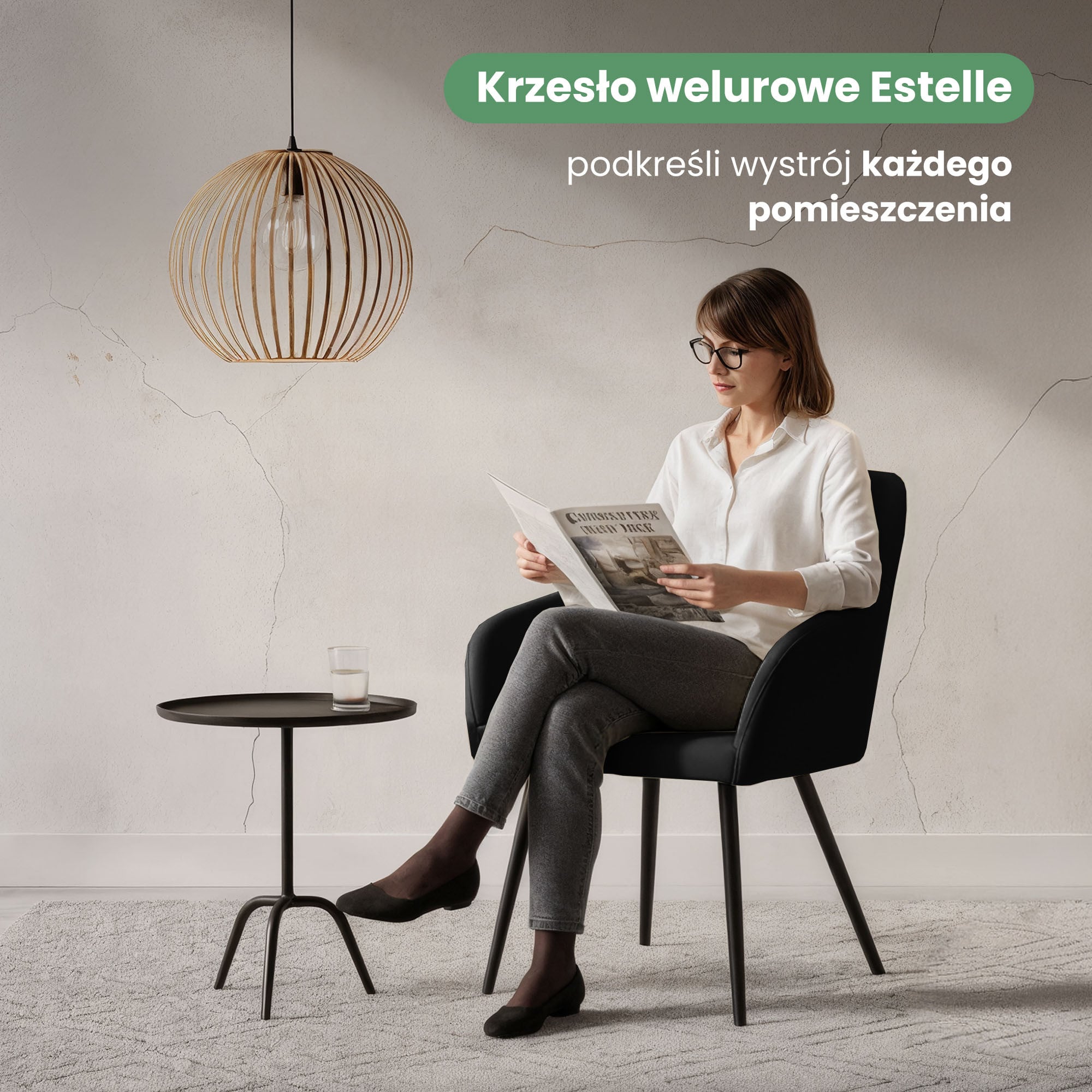 2x Welurowe krzesło tapicerowane gładkie Czarne ESTELLE Czarne nogi - obrazek 2