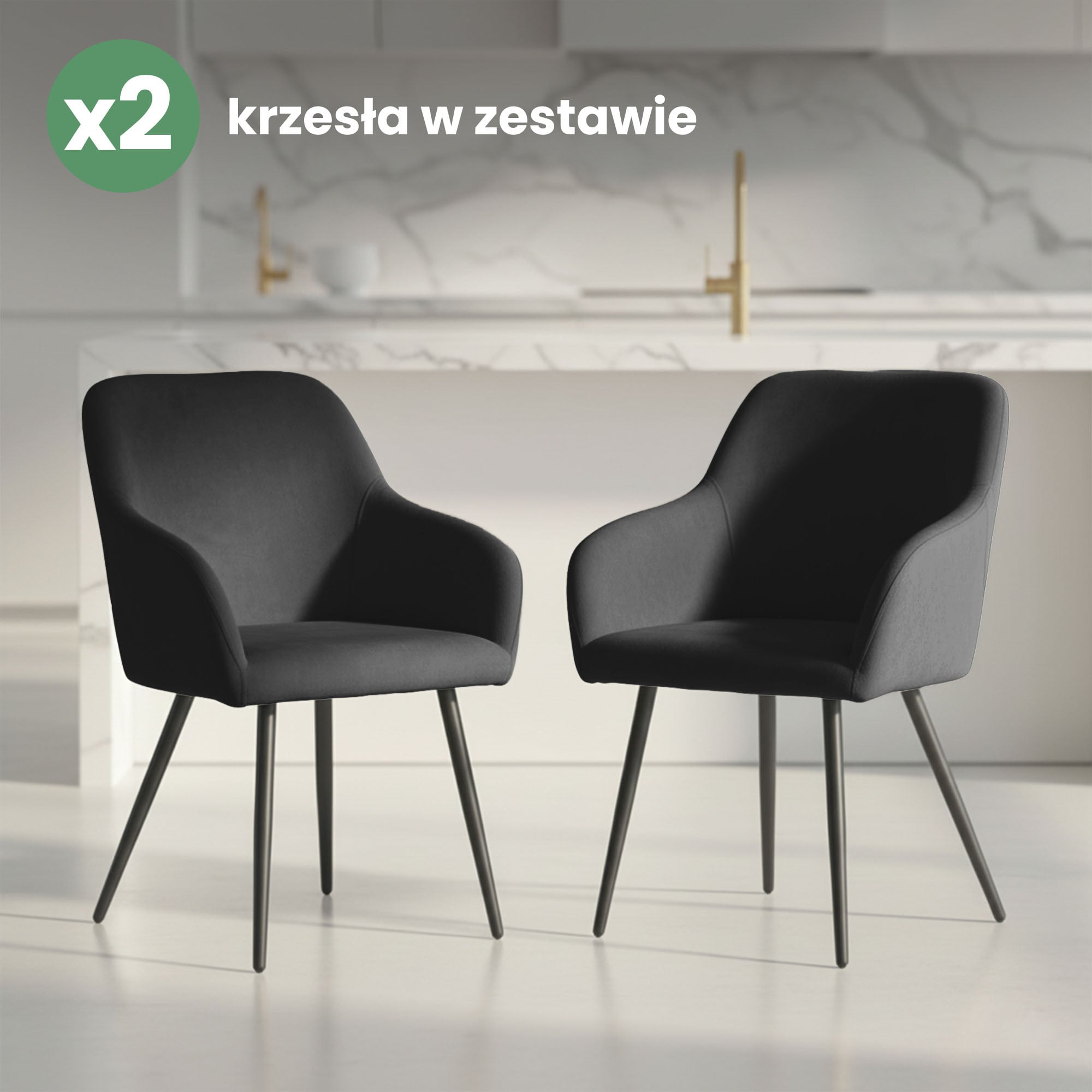 2x Welurowe krzesło tapicerowane gładkie Czarne ESTELLE Czarne nogi - obrazek 4