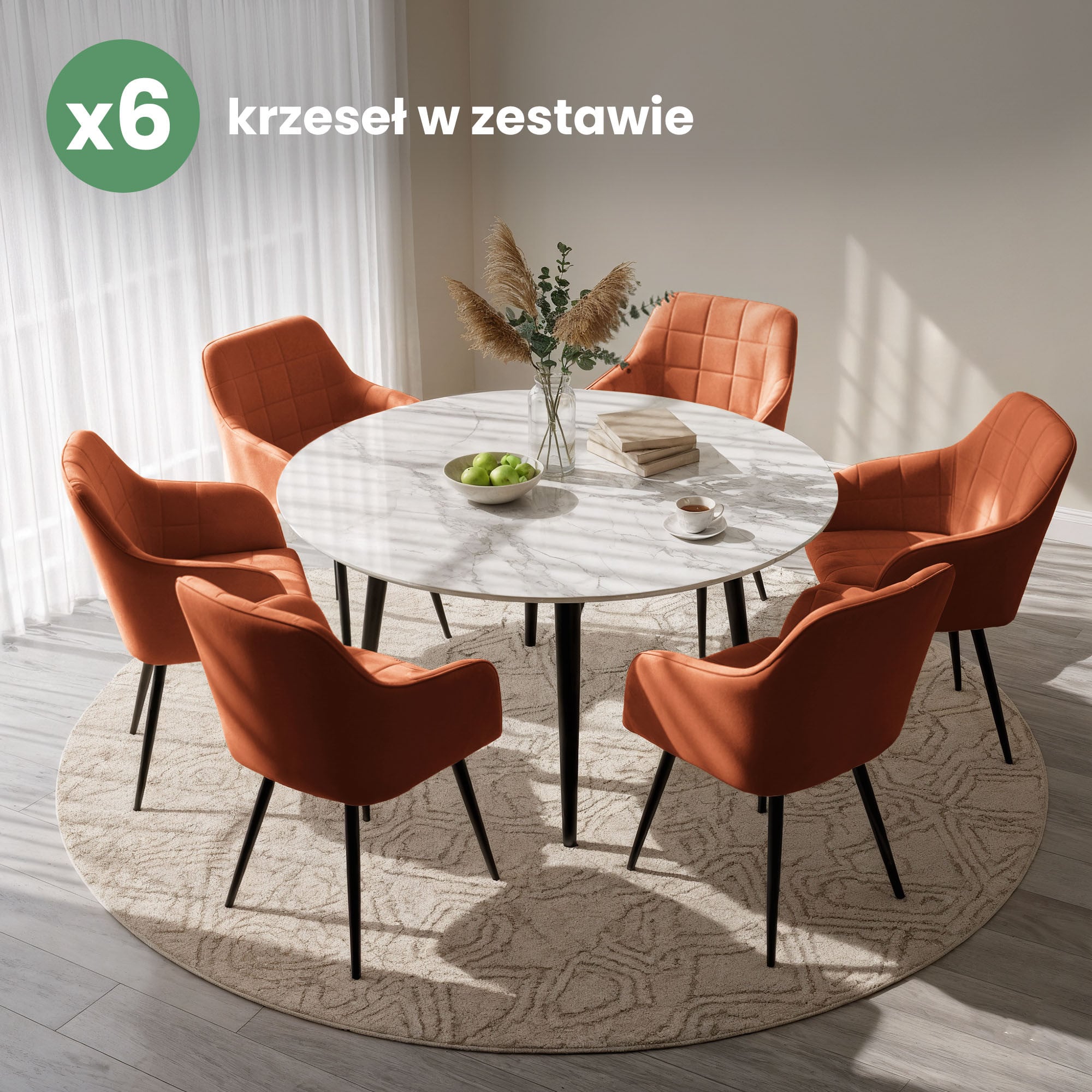 6x Krzesło tapicerowane z przeszyciami kwadratowymi Miedziane LUXANO Czarne nogi - obrazek 4