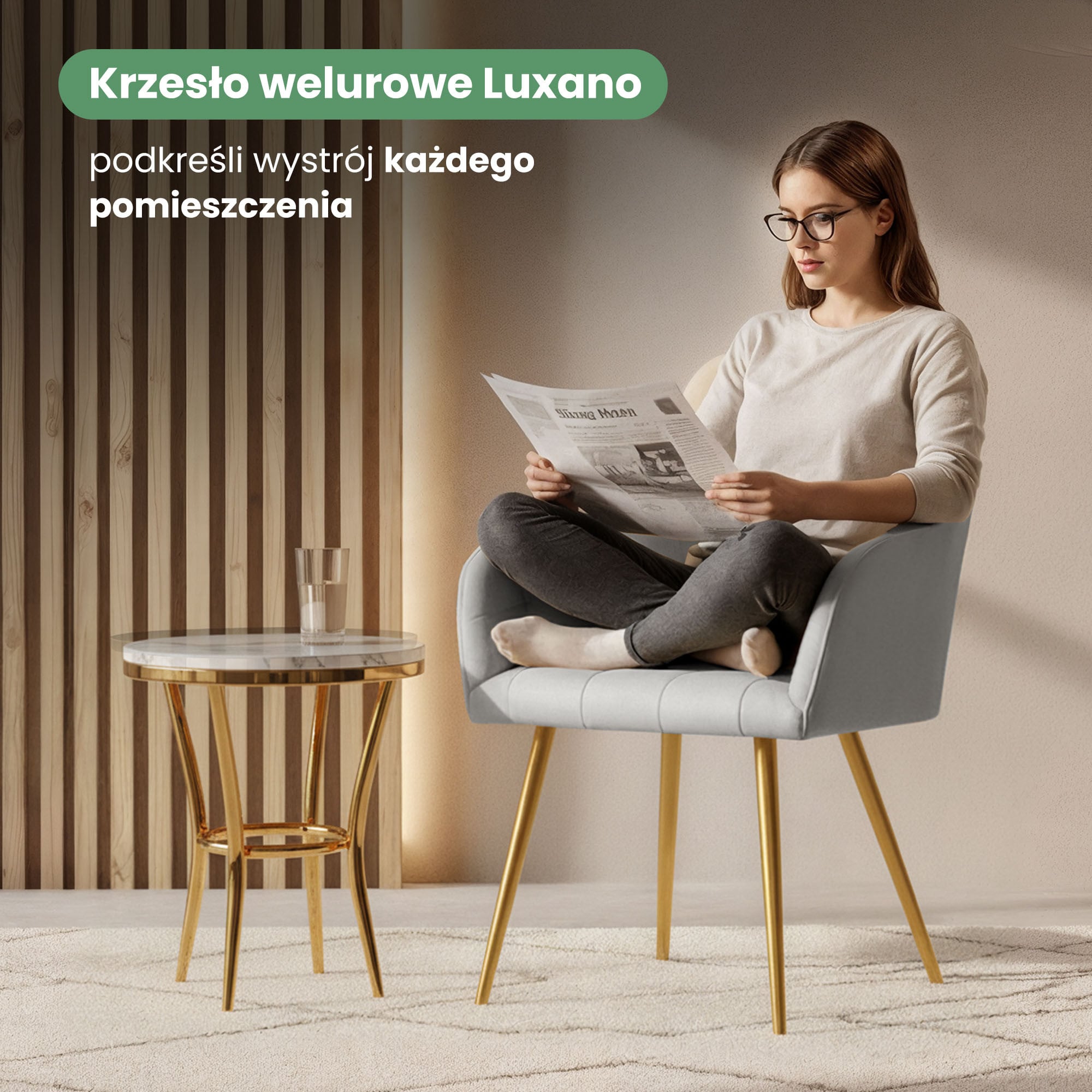 6x Krzesło tapicerowane z przeszyciami kwadratowymi Szare LUXANO Złote nogi - obrazek 2