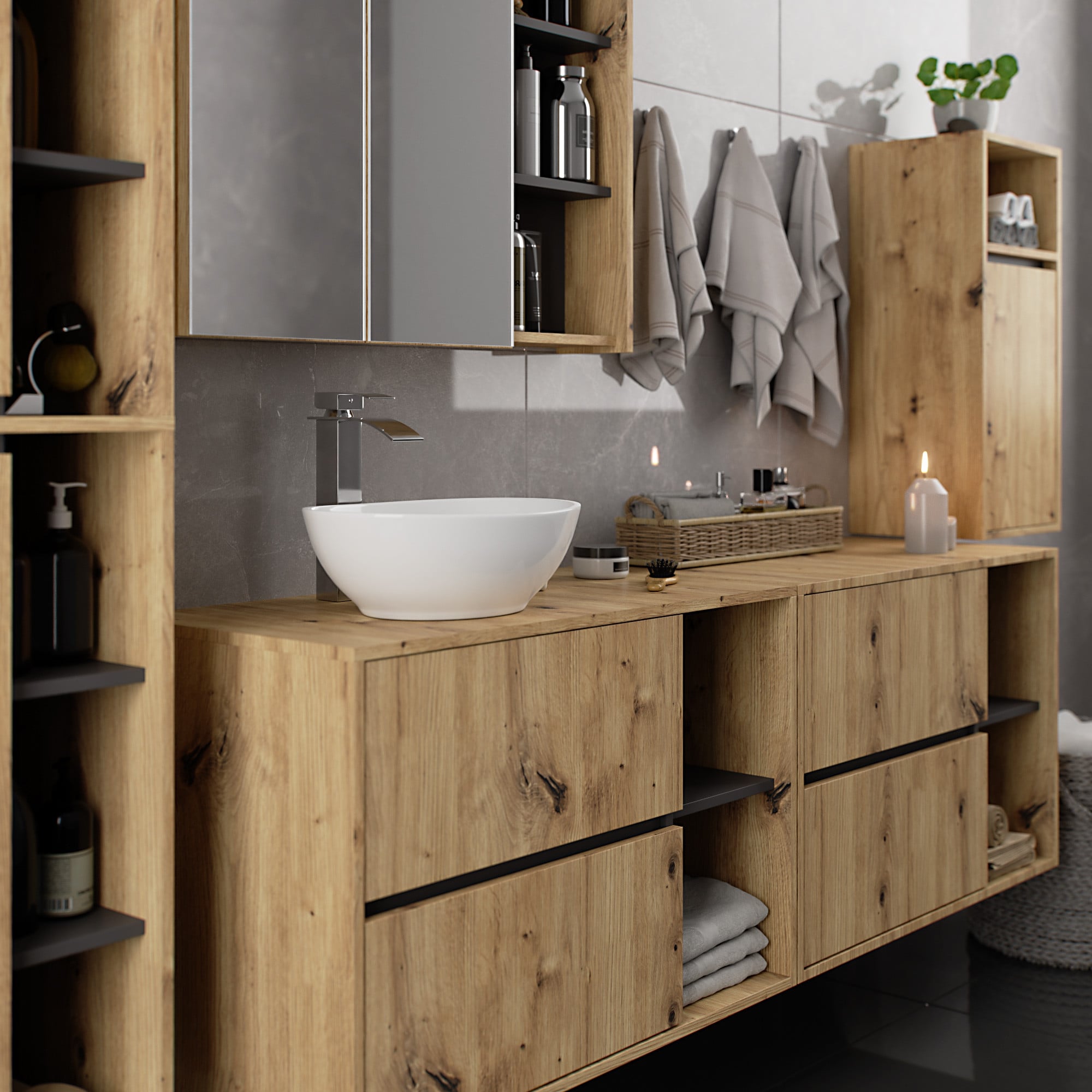 SZAFKA ŁAZIENKOWA WISZĄCA VAMI W35 1D 1W DĄB ARTISAN / GRAFIT SZARY - obrazek 4