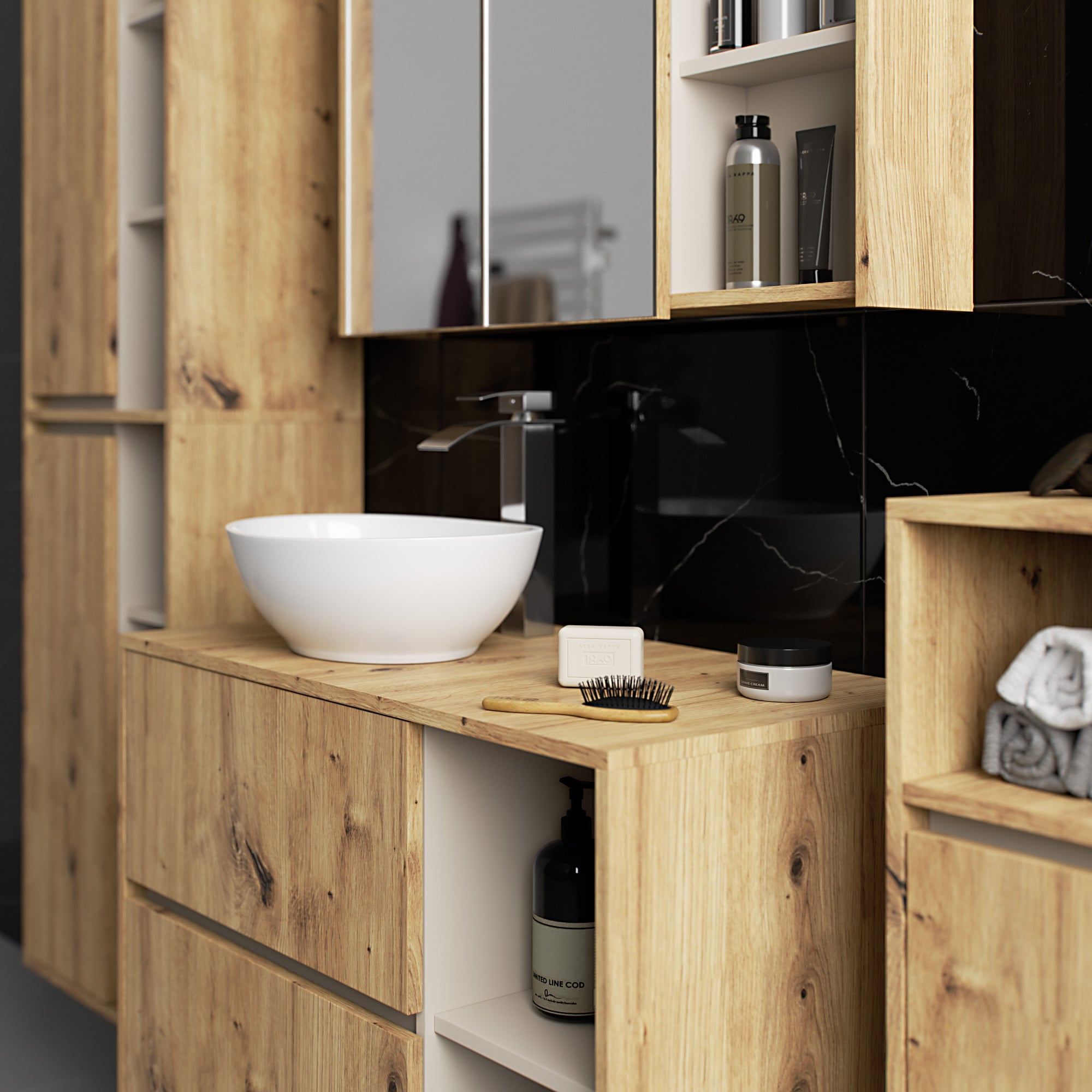 SZAFKA ŁAZIENKOWA WISZĄCA VAMI W35 1D 1W DĄB ARTISAN / KASZMIR - obrazek 2