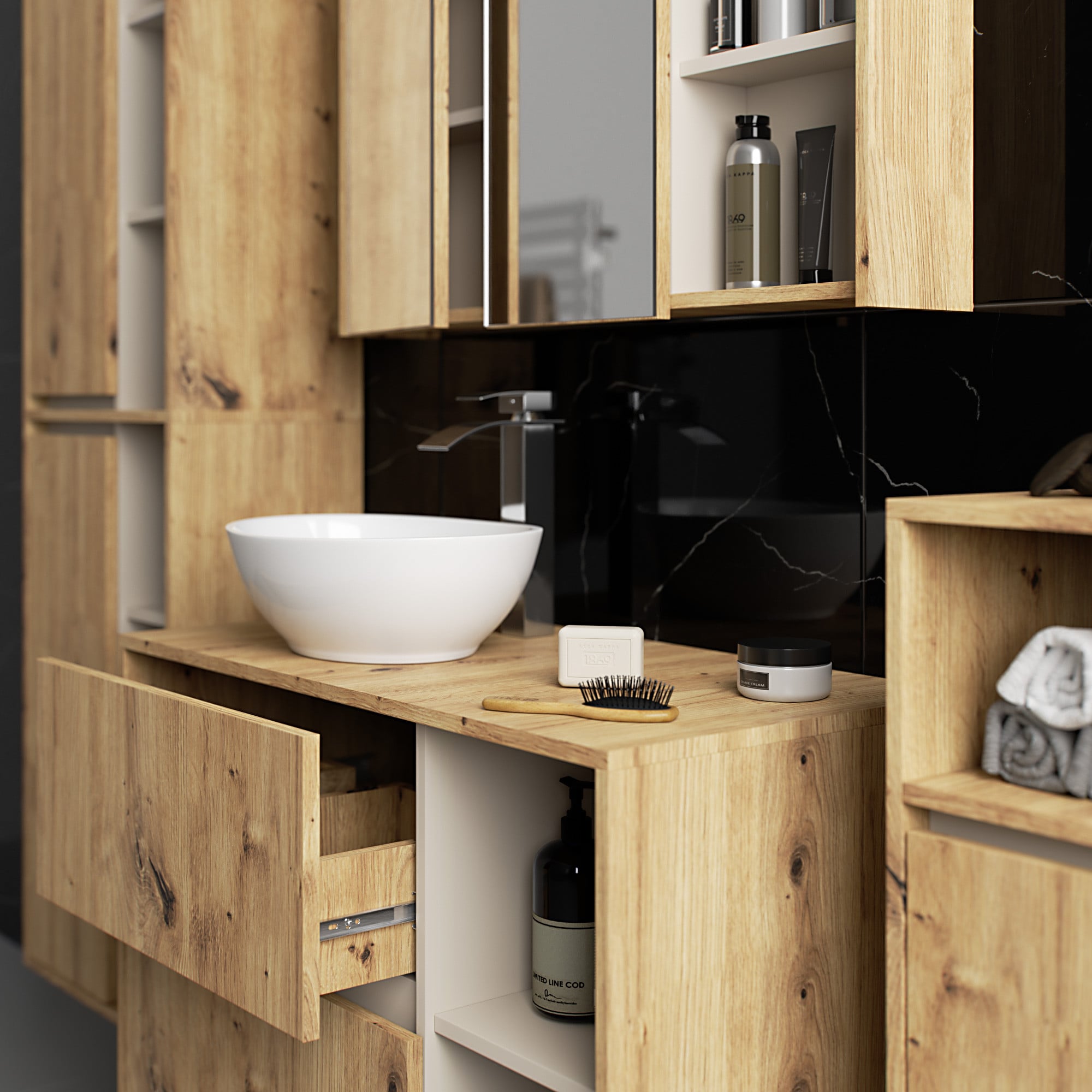 SZAFKA ŁAZIENKOWA WISZĄCA VAMI W35 1D 1W DĄB ARTISAN / KASZMIR - obrazek 3