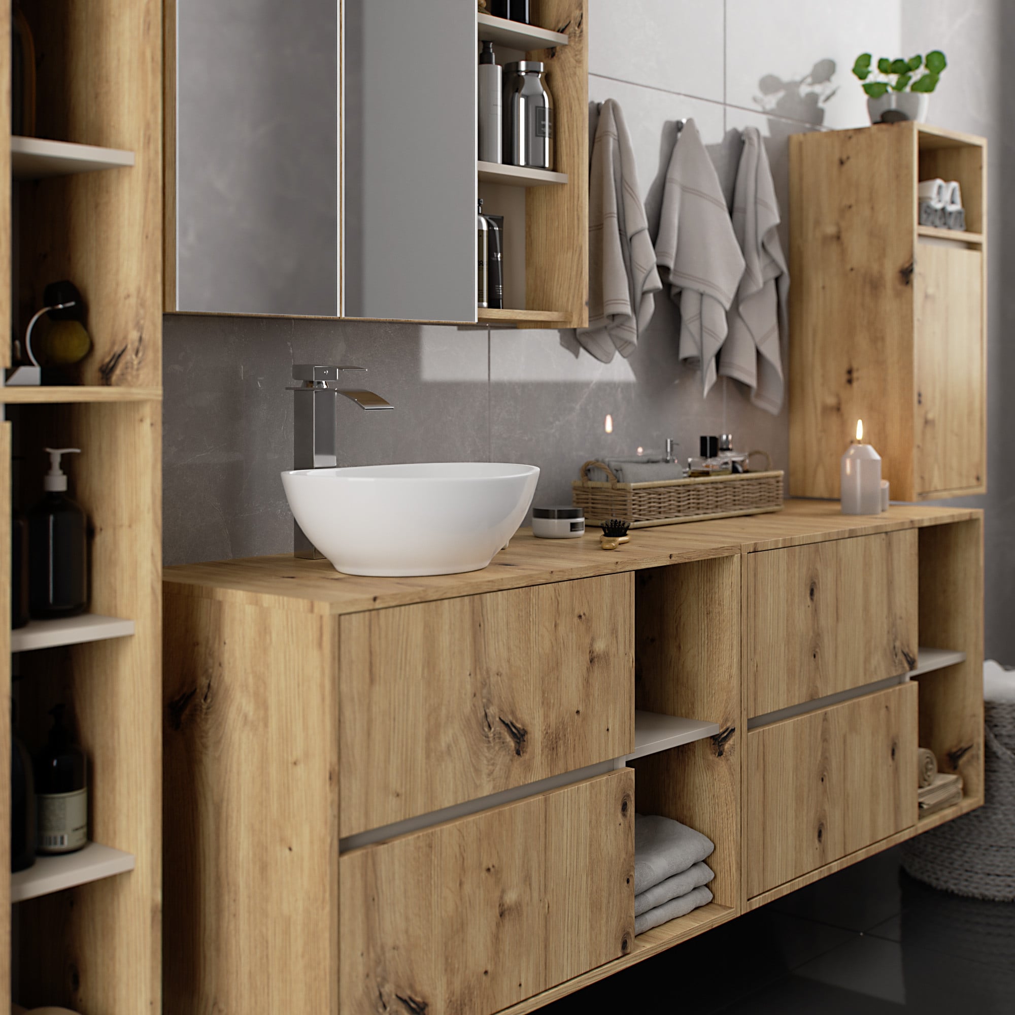 SZAFKA ŁAZIENKOWA WISZĄCA VAMI W35 1D 1W DĄB ARTISAN / KASZMIR - obrazek 4