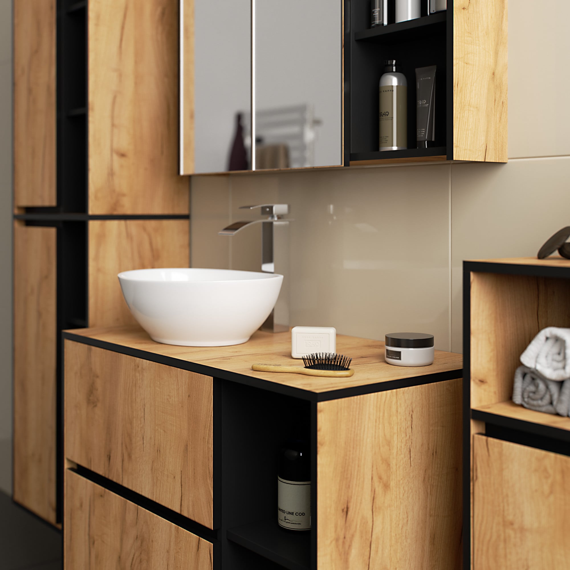 SZAFKA ŁAZIENKOWA WISZĄCA VAMI W35 1D 1W DĄB CRAFT / CZARNY - obrazek 2