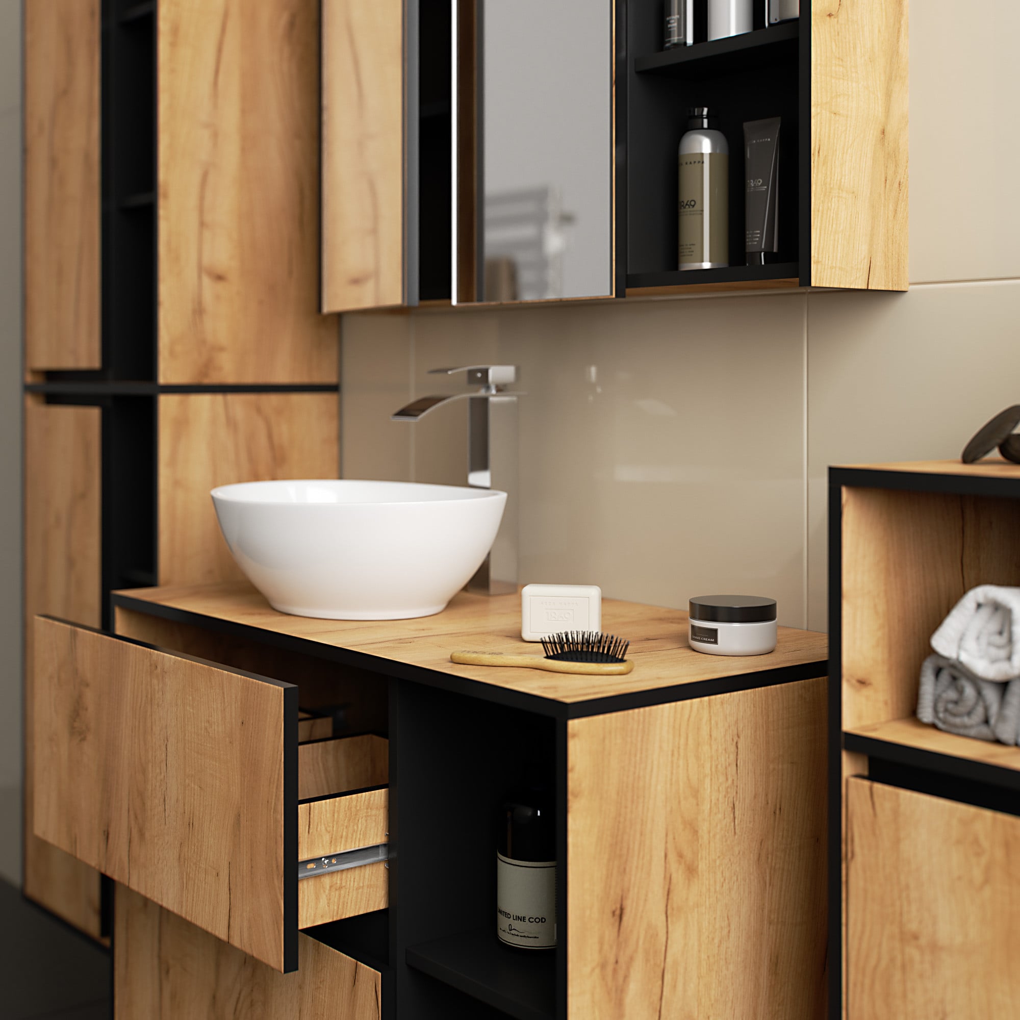 SZAFKA ŁAZIENKOWA WISZĄCA VAMI W35 1D 1W DĄB CRAFT / CZARNY - obrazek 3
