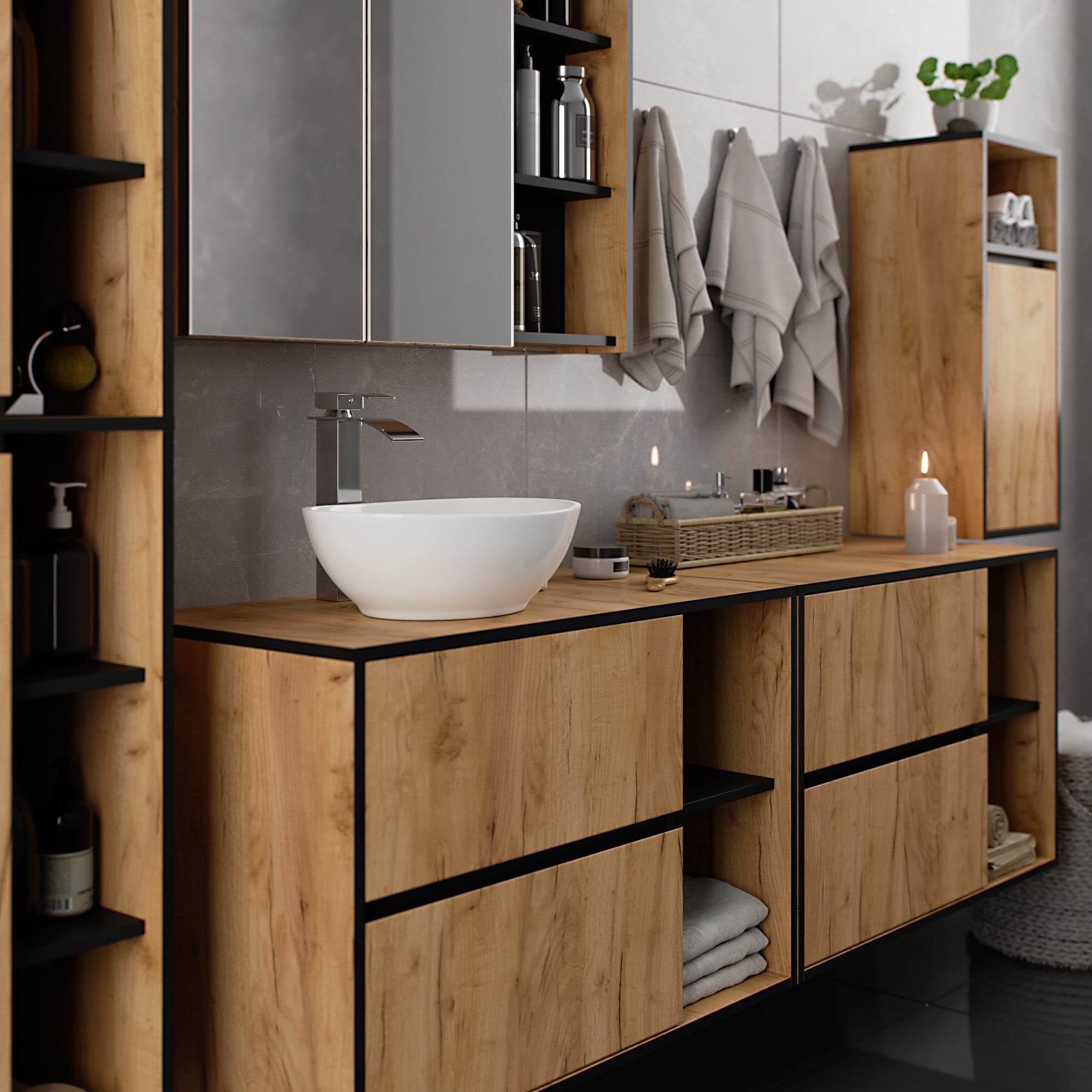 SZAFKA ŁAZIENKOWA WISZĄCA VAMI W35 1D 1W DĄB CRAFT / CZARNY - obrazek 4