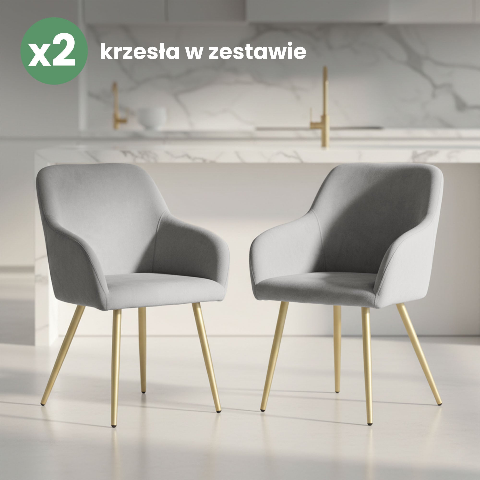 2x Welurowe krzesło tapicerowane gładkie Szare ESTELLE Złote nogi - obrazek 4