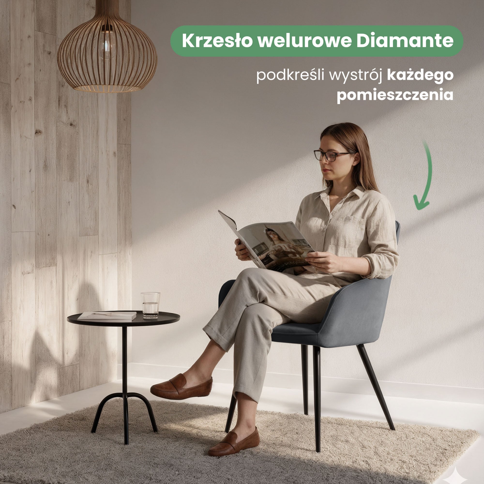 2x Welurowe krzesło tapicerowane pikowane Ciemny Grafit DIAMANTE Czarne nogi - obrazek 2