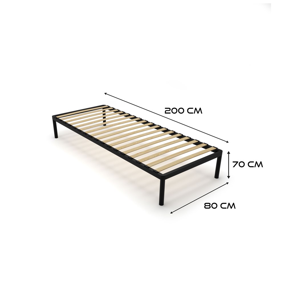 Stelaż Łóżka BED ALU 80x200 Metalowy Drewniane Listwy Nowoczesny CZARNY - obrazek 4