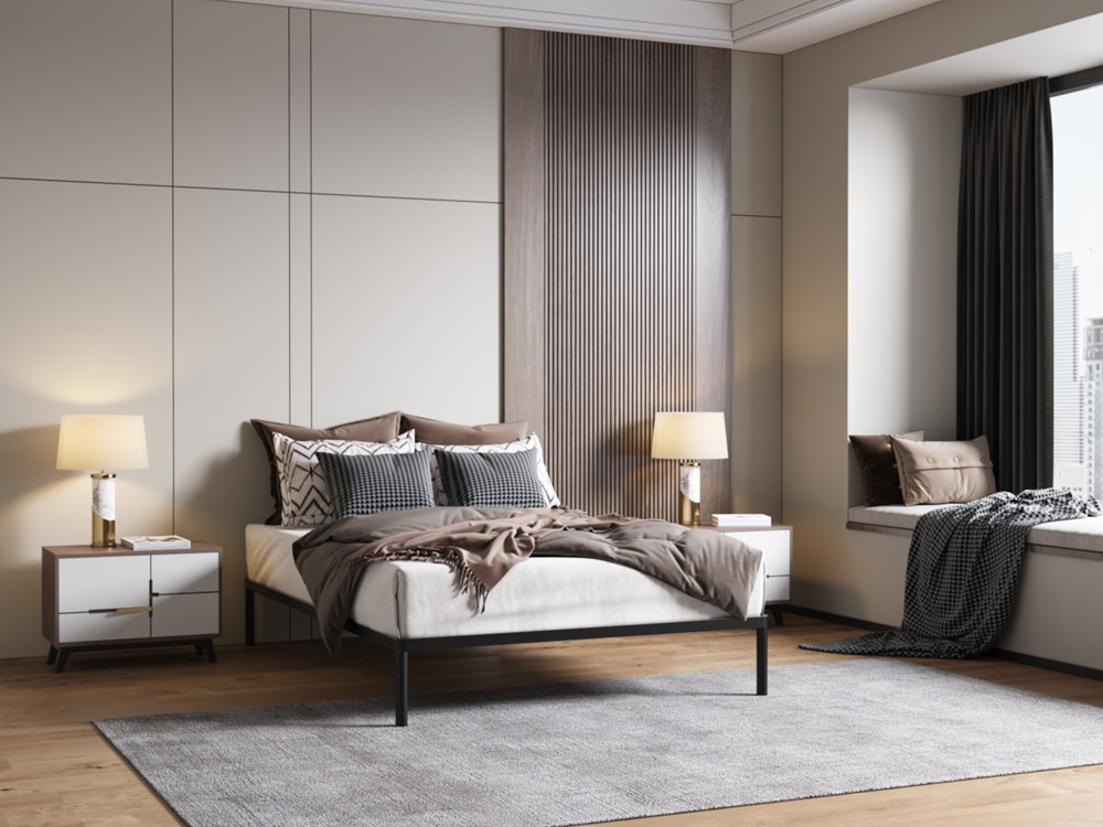 Stelaż Łóżka BED ALU 140x200 Metalowy Drewniane Listwy Nowoczesny CZARNY - obrazek 2