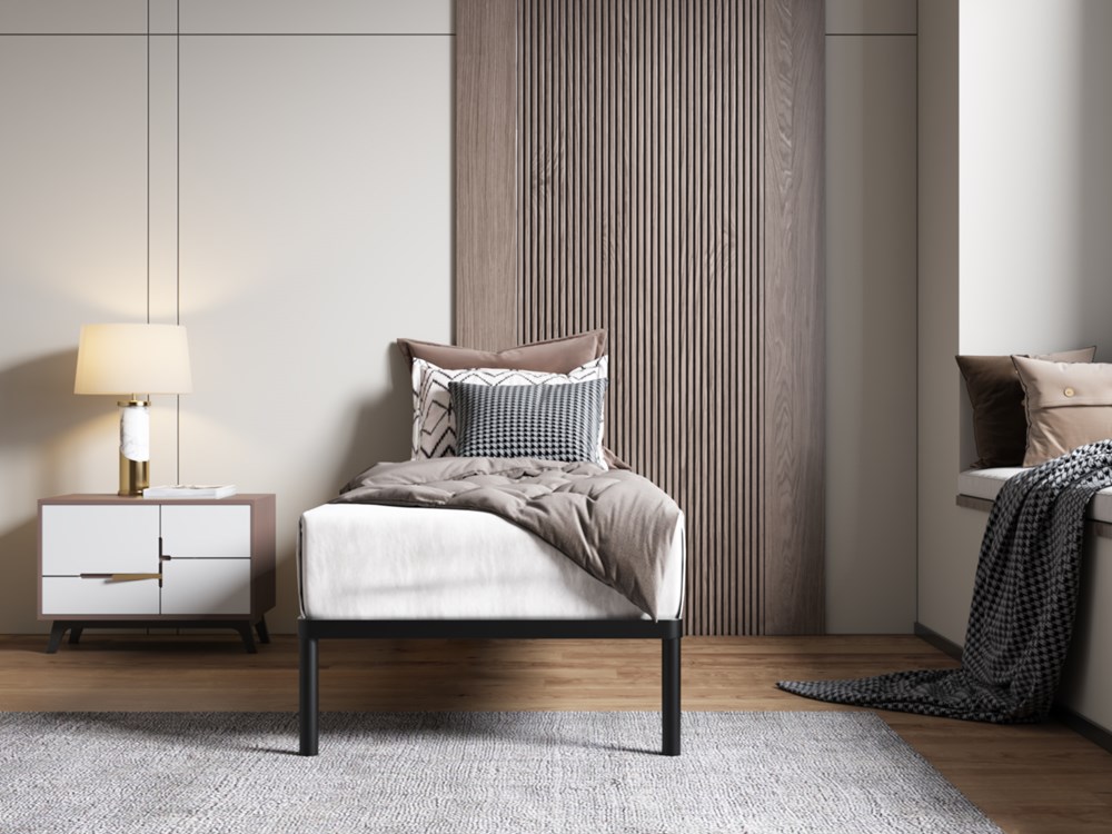 Stelaż Łóżka BED ALU 80x200 Metalowy Drewniane Listwy Nowoczesny CZARNY - obrazek 2