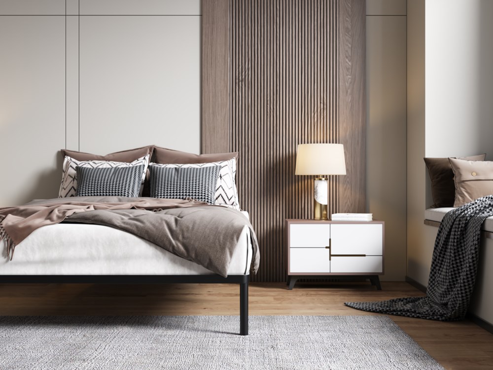 Stelaż Łóżka BED ALU 140x200 Metalowy Drewniane Listwy Nowoczesny CZARNY - obrazek 4