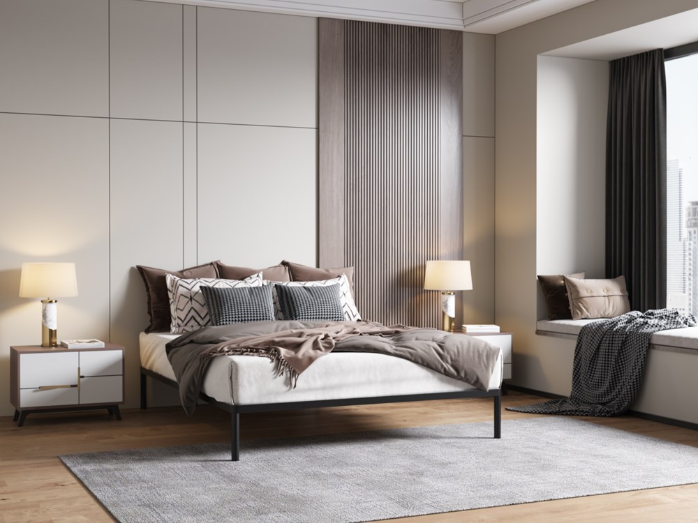 Stelaż Łóżka BED ALU 160x200 Metalowy Drewniane Listwy Nowoczesny CZARNY - obrazek 3