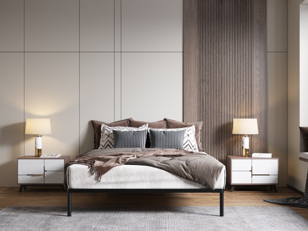 Stelaż Łóżka BED ALU 160x200 Metalowy Drewniane Listwy Nowoczesny CZARNY - obrazek 4