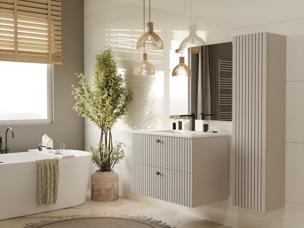 Szafka łazienkowa wisząca słupek Nordico Tigo 1D – dąb evoke, front ryflowany - obrazek 2