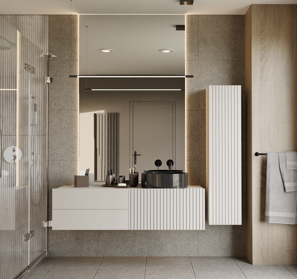 Szafka łazienkowa wisząca słupek Nordico Tigo 1D – dąb evoke, front ryflowany - obrazek 5