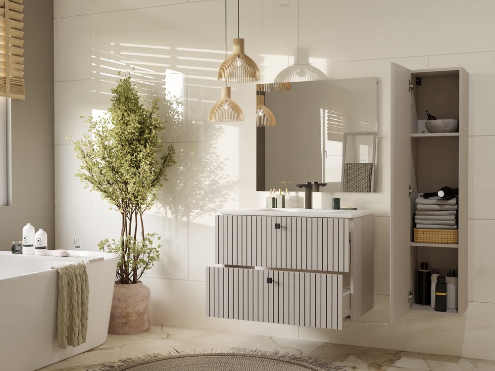 Szafka łazienkowa wisząca słupek Nordico Tigo 1D – dąb evoke, front ryflowany - obrazek 3