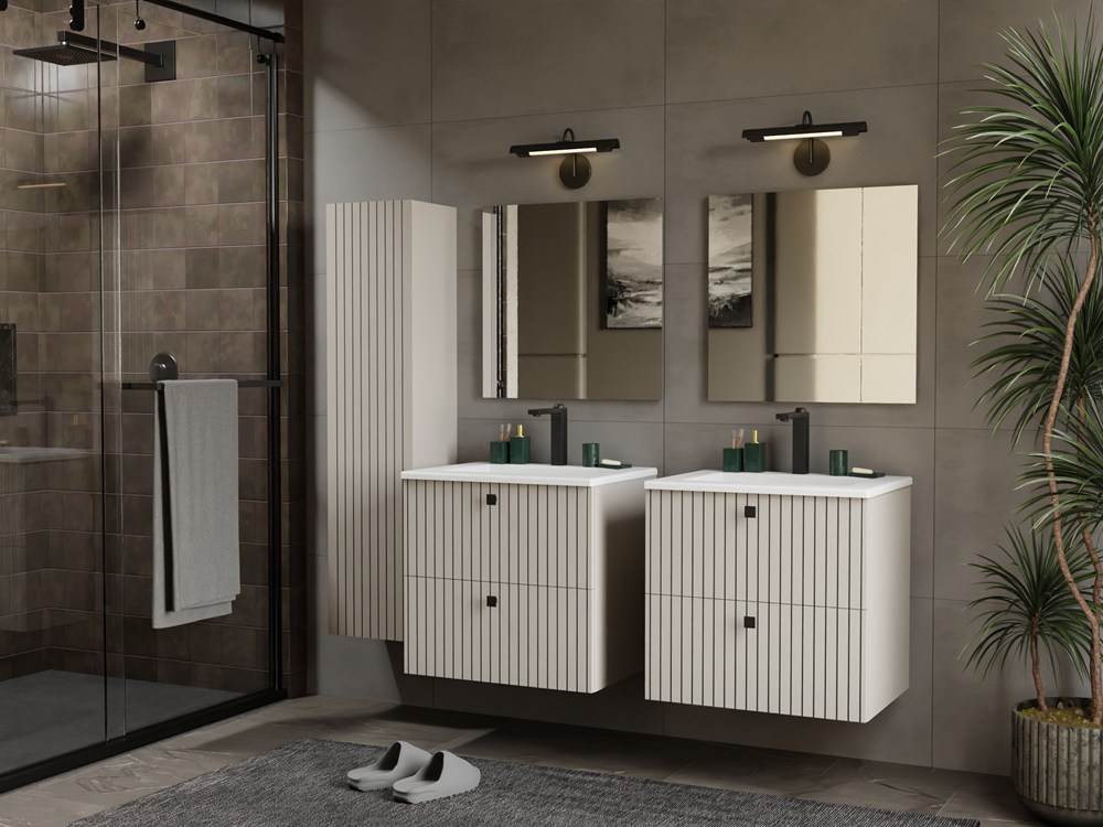 Szafka łazienkowa wisząca słupek Nordico Tigo 1D – dąb evoke, front ryflowany - obrazek 4