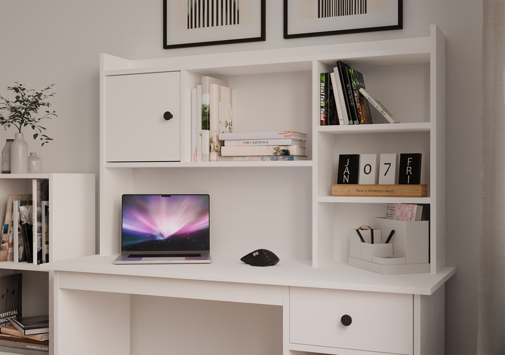 Biurko CHESTER Z NADSTAWKĄ Biały 1 Szuflada Szafka Regał Do Pokoju - obrazek 4