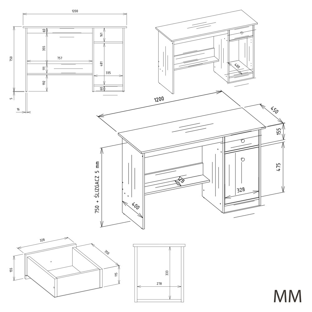 Biurko CHESTER Z NADSTAWKĄ Dąb Artisan 1 Szuflada Szafka Regał Do Pokoju - obrazek 6