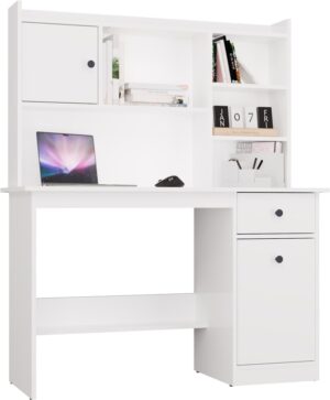Biurko CHESTER Z NADSTAWKĄ Biały 1 Szuflada Szafka Regał Do Pokoju