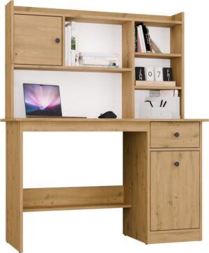 Biurko CHESTER Z NADSTAWKĄ Dąb Artisan 1 Szuflada Szafka Regał Do Pokoju