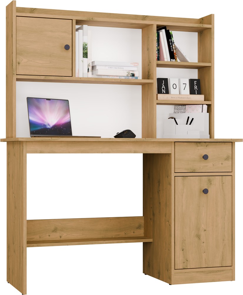 Biurko CHESTER Z NADSTAWKĄ Dąb Artisan 1 Szuflada Szafka Regał Do Pokoju