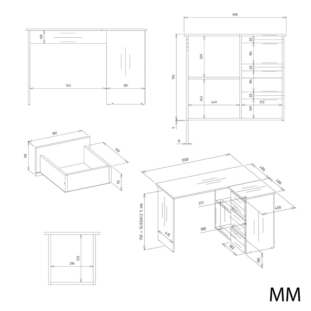 Biurko NICEA PRAWE BIAŁY - obrazek 5