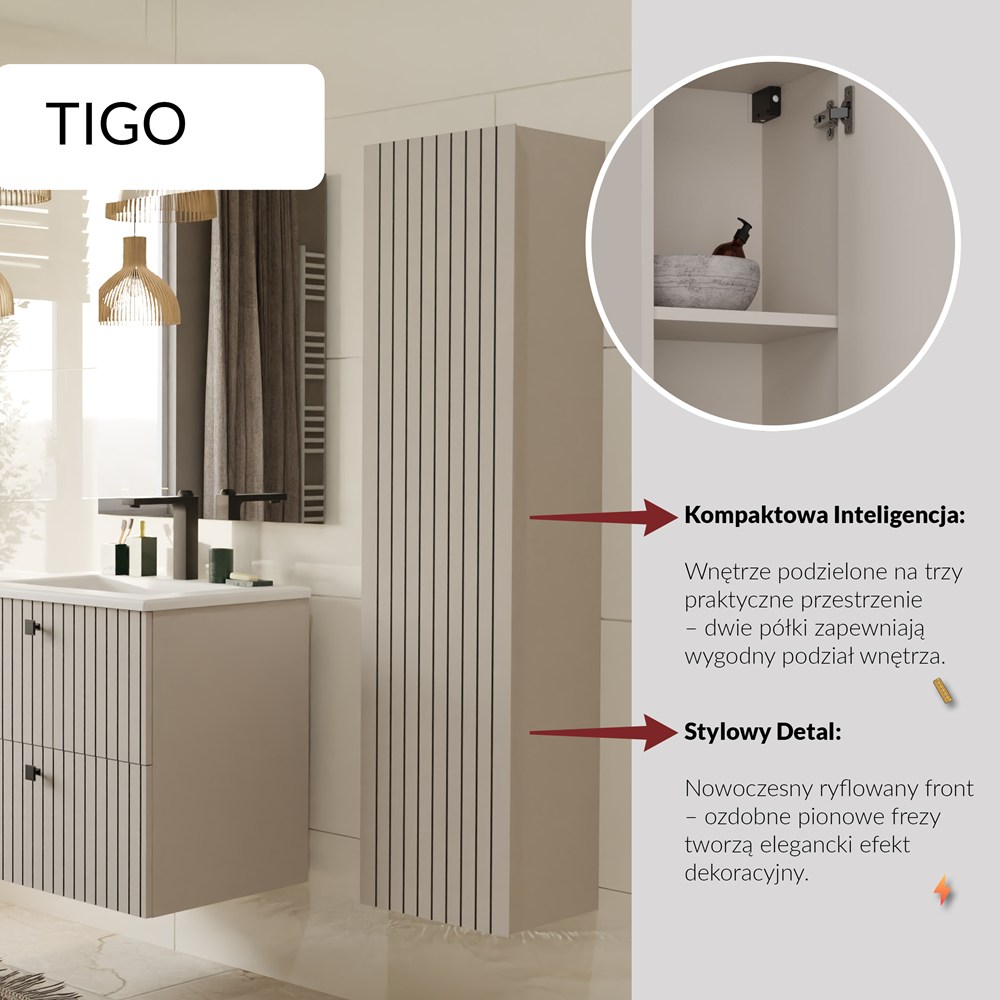 Szafka łazienkowa wisząca słupek Nordico Tigo 1D – dąb evoke, front ryflowany - obrazek 7