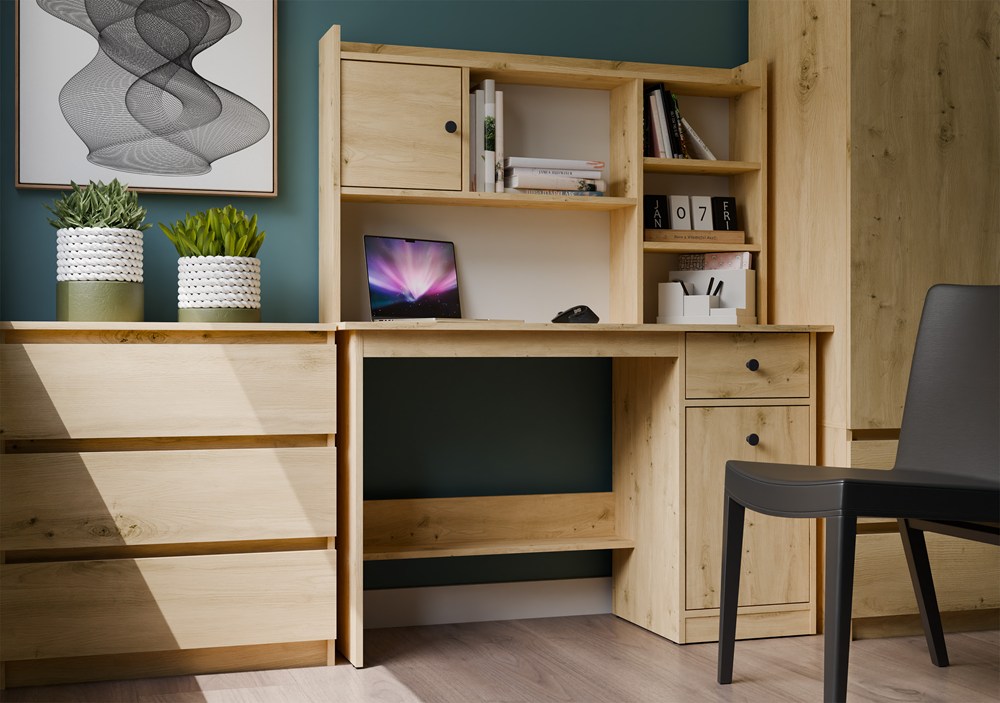 Biurko CHESTER Z NADSTAWKĄ Dąb Artisan 1 Szuflada Szafka Regał Do Pokoju - obrazek 2