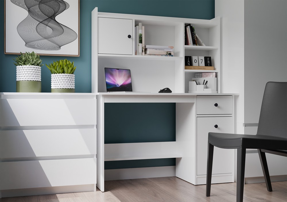 Biurko CHESTER Z NADSTAWKĄ Biały 1 Szuflada Szafka Regał Do Pokoju - obrazek 2