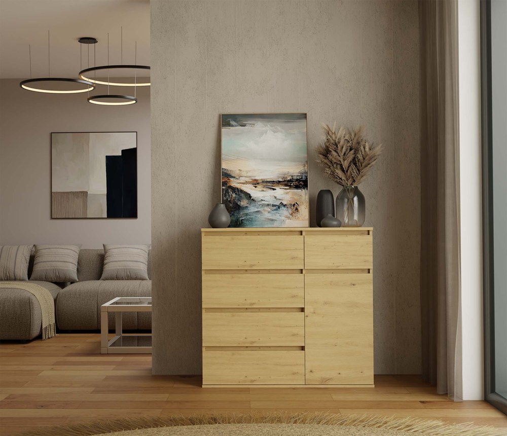 KOMODA 1D5S Szafka 1 Drzwi 5 Szuflad Do Salonu Sypialni Pokoju DĄB ARTISAN - obrazek 6